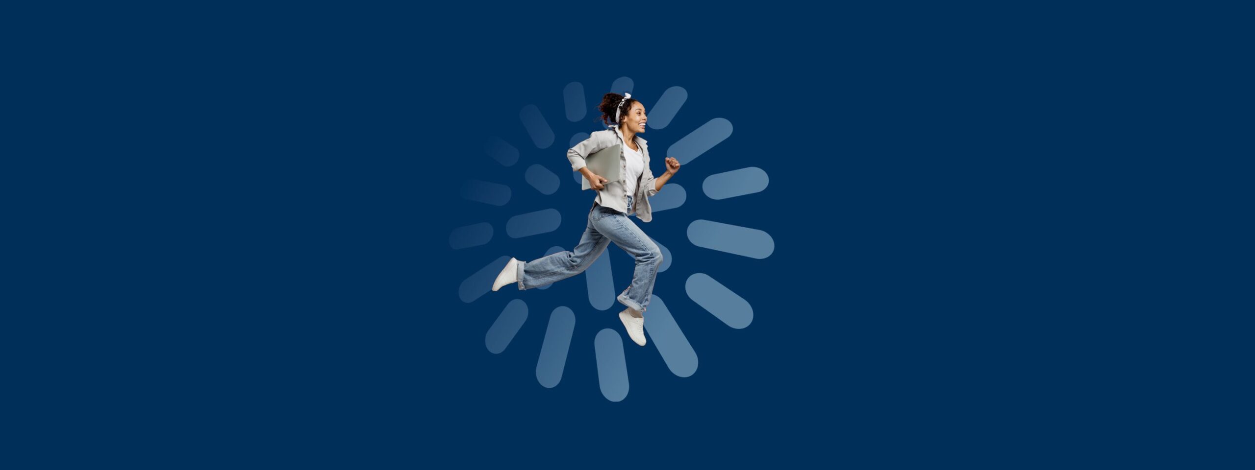 Woman running in front of Hume Bank logo